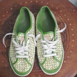 Coach ADULT Lime Green Signature Logo Canvas Sneakers